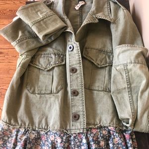WORN ONCE! army green with  floral bottom
